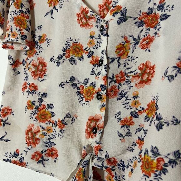 Arizona Floral Button Down Tie-Front Blouse | Size S - Picture 4 of 6
